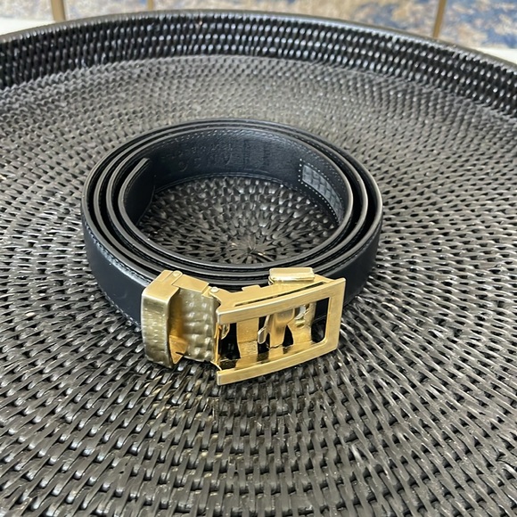 ANSON Black Leather Belt with Gold Buckle - Picture 4 of 4